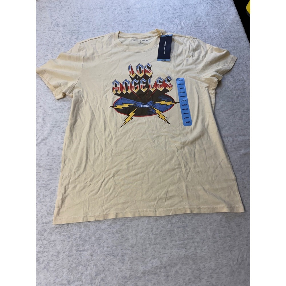 Lucky Brand Mens Los Angeles Record Graphic T-Shirt Cream Large NWT